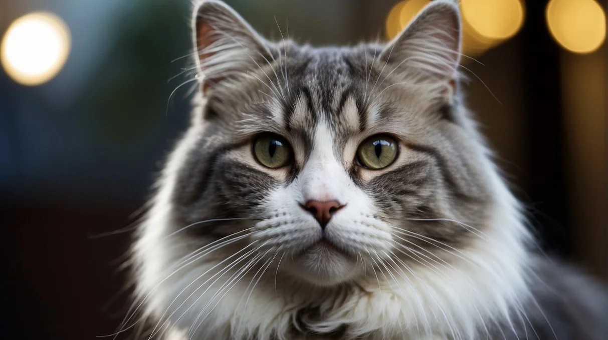 A long haired gray and white cat standing gracefully, with a regal expression on its face Long Haired Gray and White Cat: Things You Need To Know