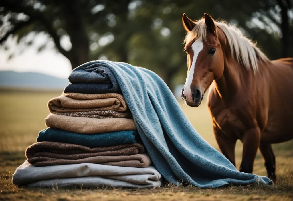 A horse standing calmly with a variety of blankets laid out next to it, showcasing different types and sizes

How to Size a Horse Blanket: A Clear and Knowledgeable Guide