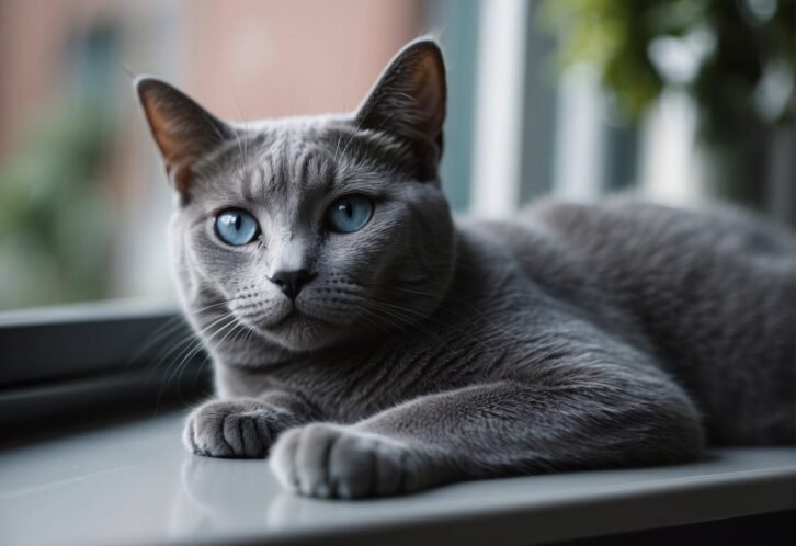 A Russian Blue cat lounges on a windowsill, gazing out at the world with a calm and composed expression, exuding an air of intelligence and grace

How Long Does a Russian Blue Cat Live? What You Need to Know