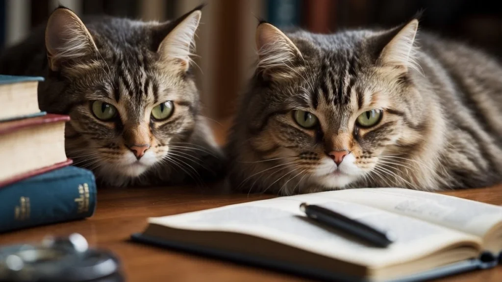 A cat studying two objects, one familiar and one new, to test its memory recall How Good Are Cat Memories? (Quick Facts)