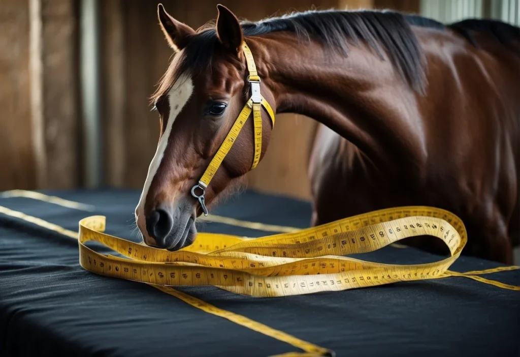 A horse blanket being measured with a tape measure, a sizing chart visible nearby

How to Size a Horse Blanket: A Clear and Knowledgeable Guide