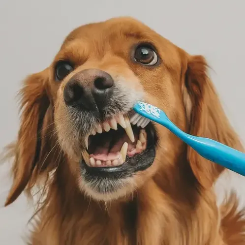 Golden Retriever resisting having its teeth brushed, emphasizing the importance of regular dental care to prevent cavities in dogs.

How to Treat a Dog Cavity at Home: Effective Care Tips